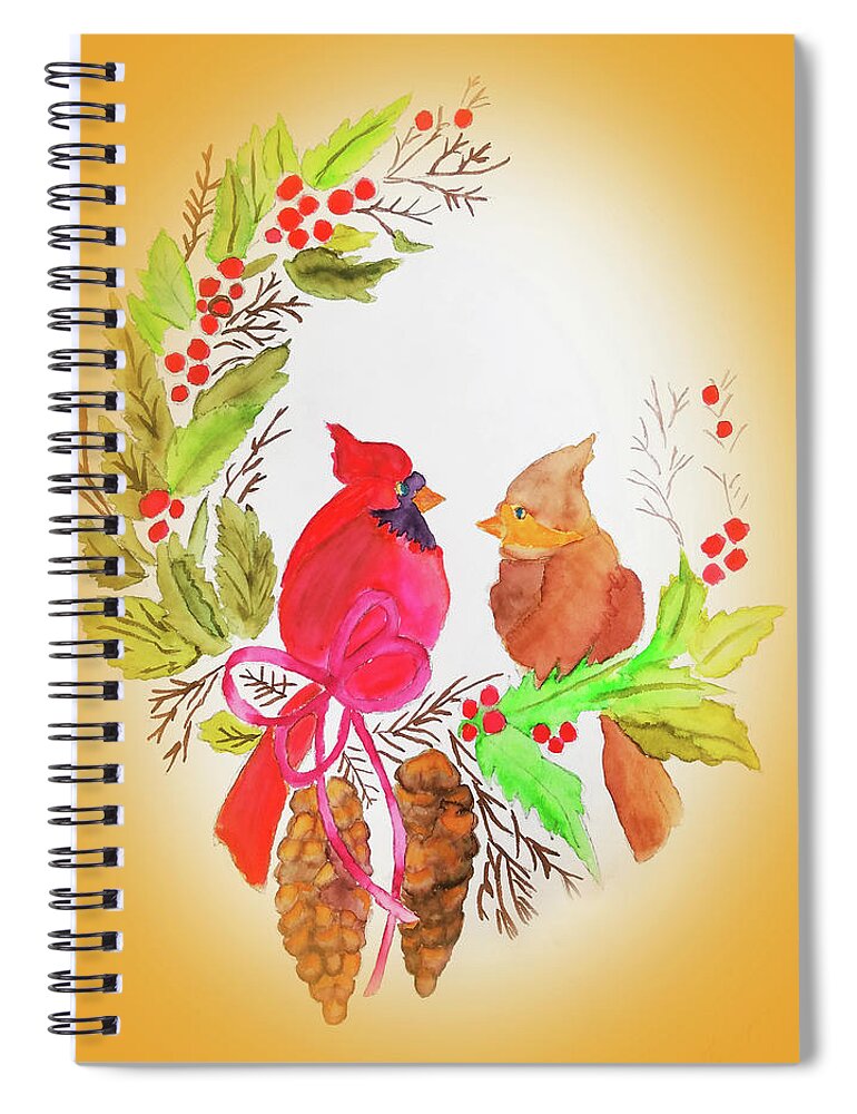  Spiral Notebook featuring the painting Cardinals Painted by Linda Sue by Linda Sue Bruton