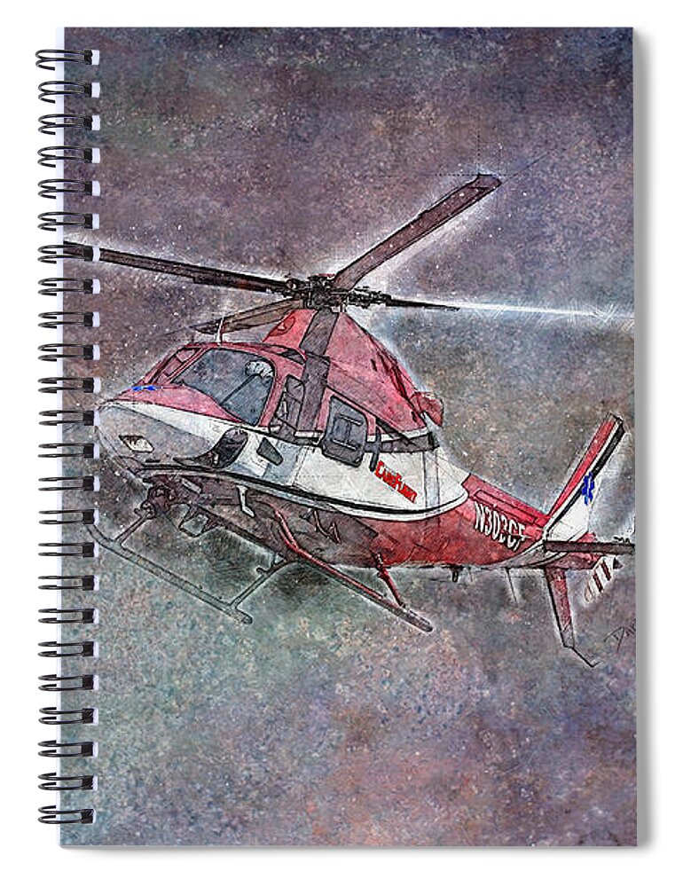 Helicopter Spiral Notebook featuring the mixed media Care Flight by David Wagner