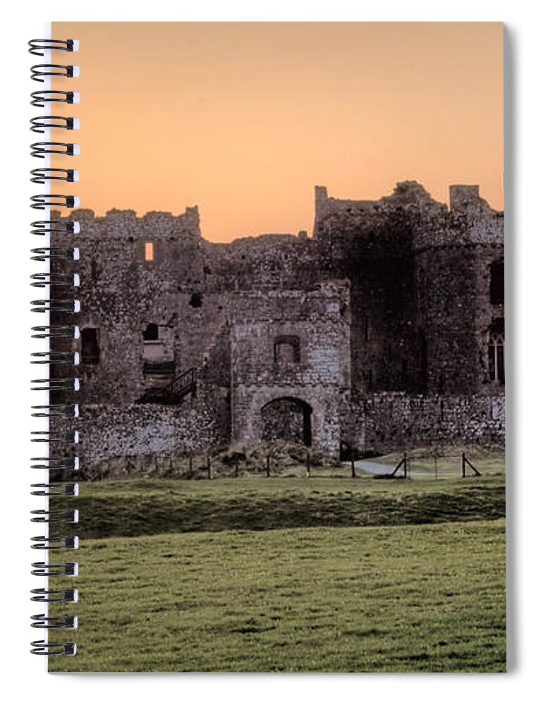 Carew Castle Spiral Notebook featuring the photograph Carew Castle Coral Sunset by Steve Purnell