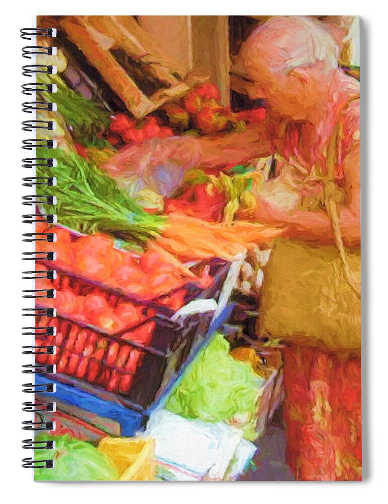 Caribbean Spiral Notebook featuring the painting Caribbean Woman in Market by Mitchell R Grosky