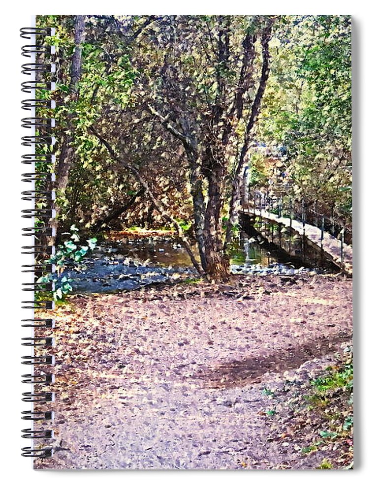 Oil-painting Spiral Notebook featuring the photograph Carmel River Footbridge At Garland Ranch Oil by Joyce Dickens