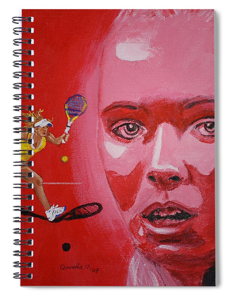 Tennis Spiral Notebook featuring the painting Caroline Wozniacki by Quwatha Valentine