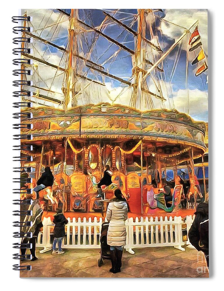 Greenwich Uk Spiral Notebook featuring the photograph Carousel and Cutty Sark by Jack Torcello