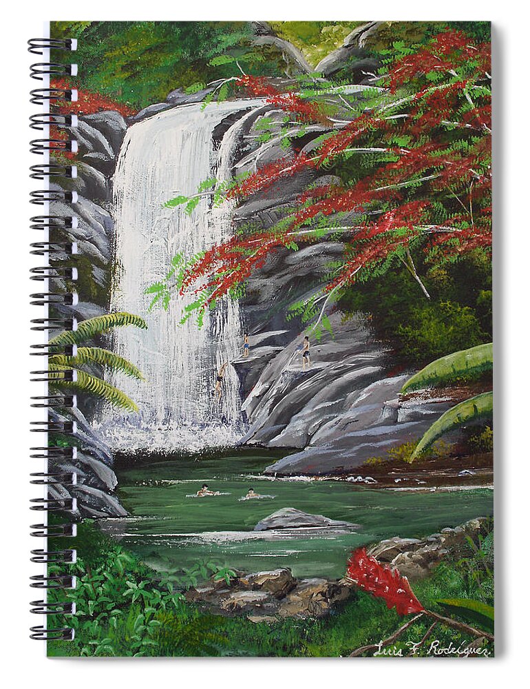 Cascada Spiral Notebook featuring the painting Cascada Tropical by Luis F Rodriguez