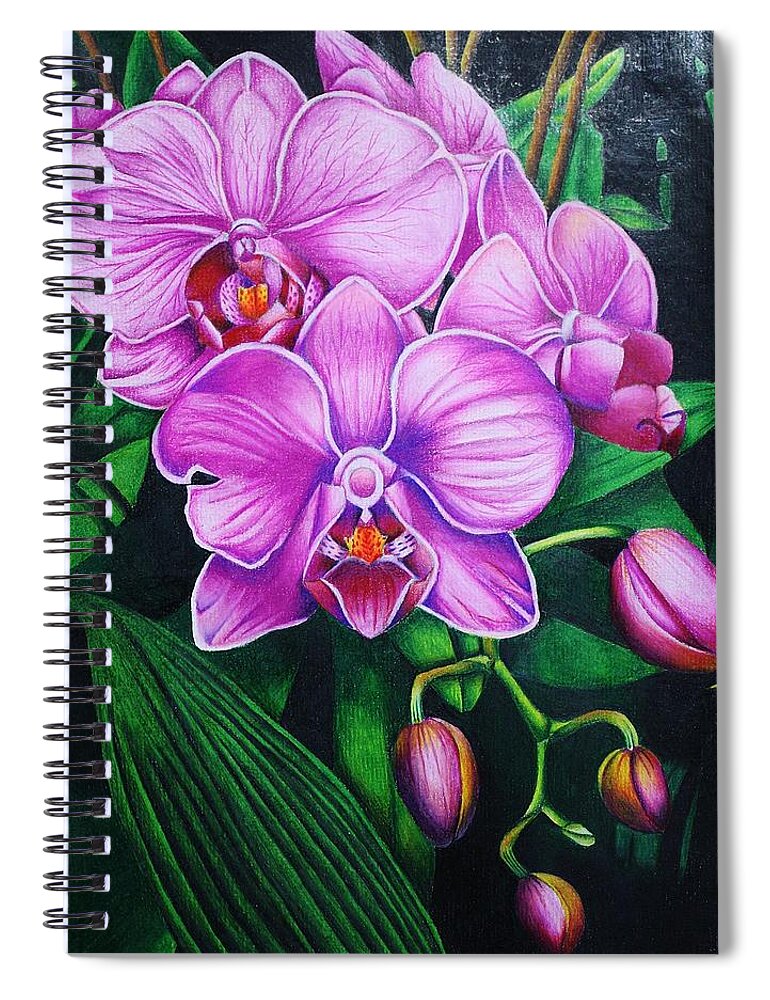 Flora Spiral Notebook featuring the drawing Cascading Orchids by Bruce Bley