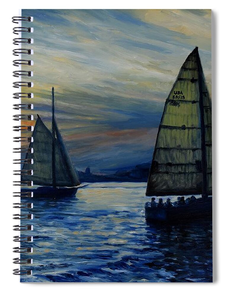 Maine Spiral Notebook featuring the painting Casco Bay Sunset by Eileen Patten Oliver