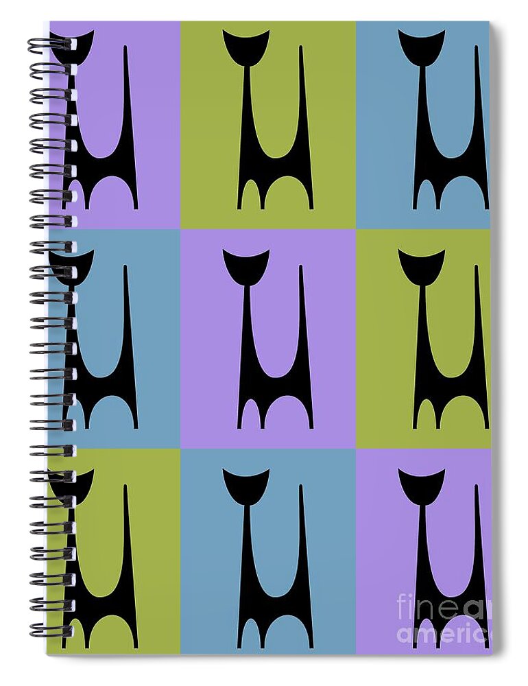 Atomic Cat Spiral Notebook featuring the digital art Cat 1 Purple Green and Blue by Donna Mibus