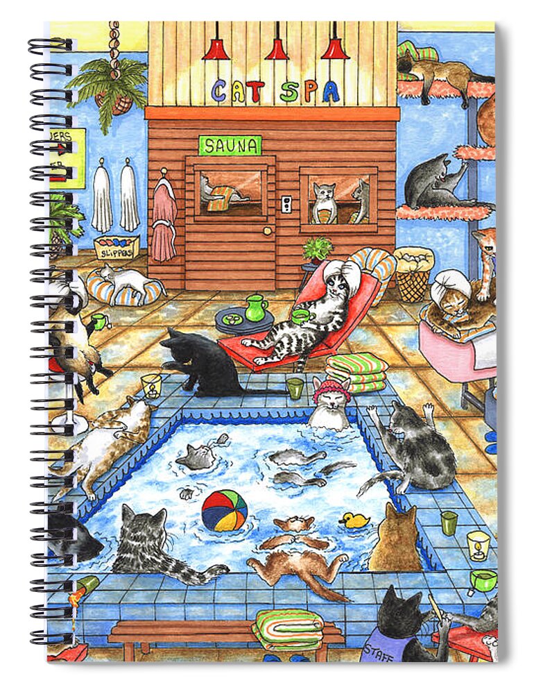 Cat Spiral Notebook featuring the painting Cat 635 Cat Spa by Lucie Dumas