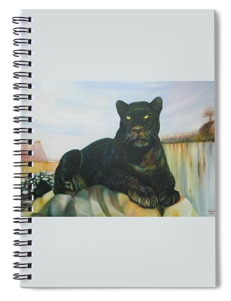 Cat Spiral Notebook featuring the painting CAT and The Cave by Sukalya Chearanantana