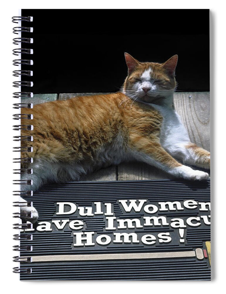 Cat Lying On Rubber Mat Spiral Notebook featuring the photograph Cat on Dull Women Mat by Sally Weigand