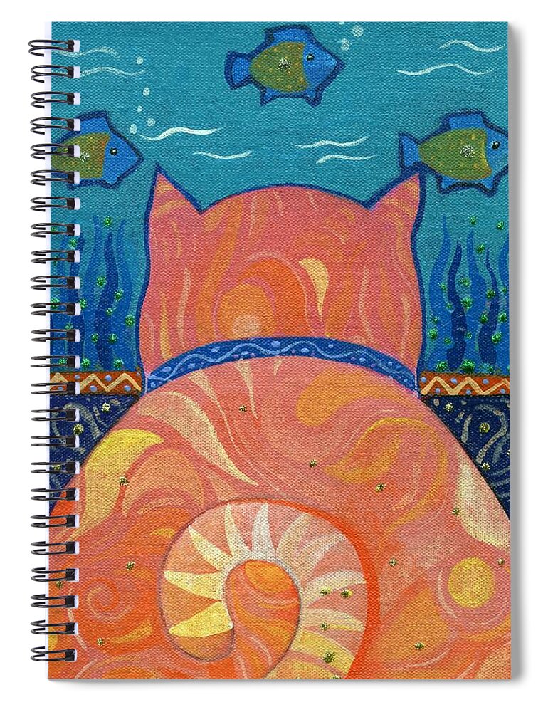 Cat Spiral Notebook featuring the painting Cat Tales by Helena Tiainen