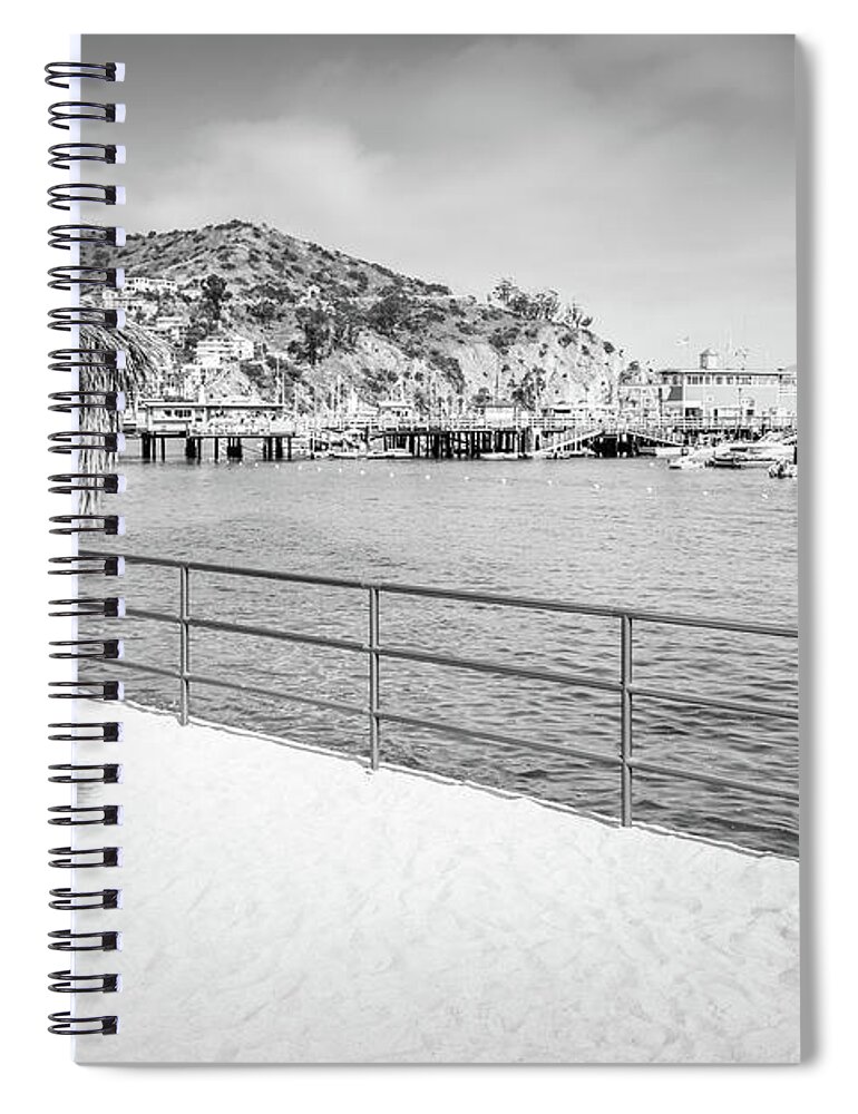 America Spiral Notebook featuring the photograph Catalina Island Tiki Umbrella Black and White Photo by Paul Velgos