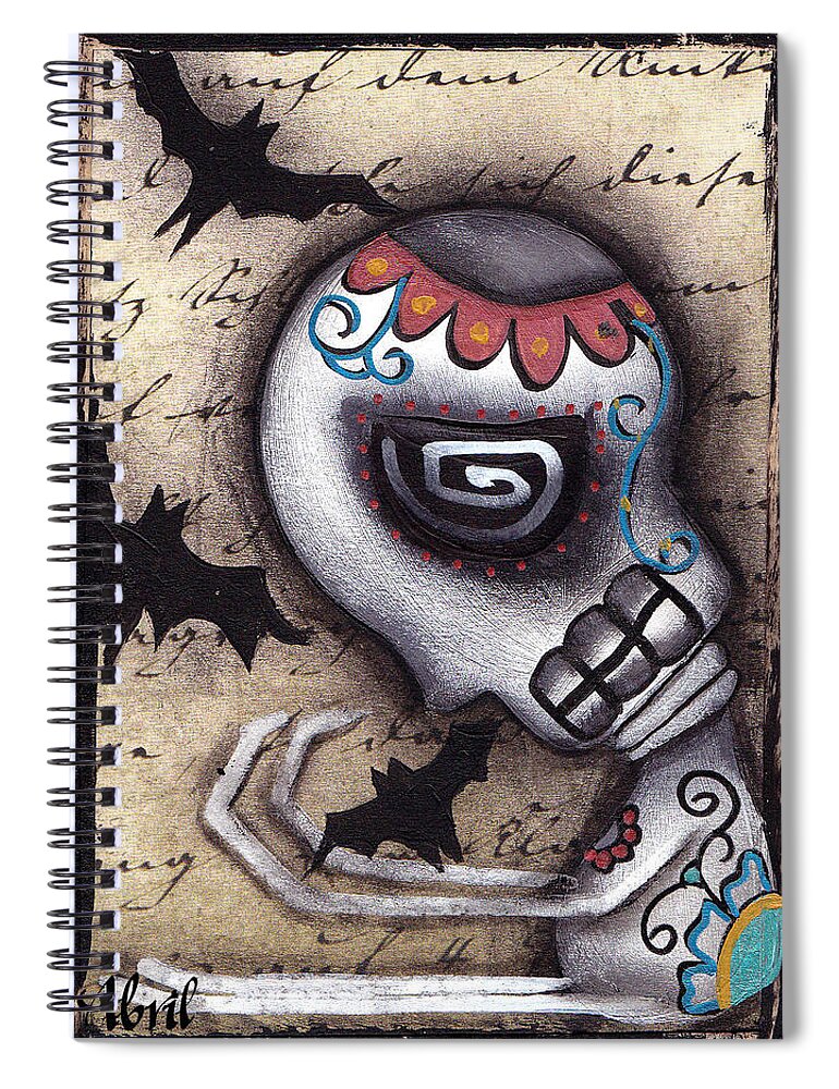 Bats Spiral Notebook featuring the painting Catching Bats by Abril Andrade