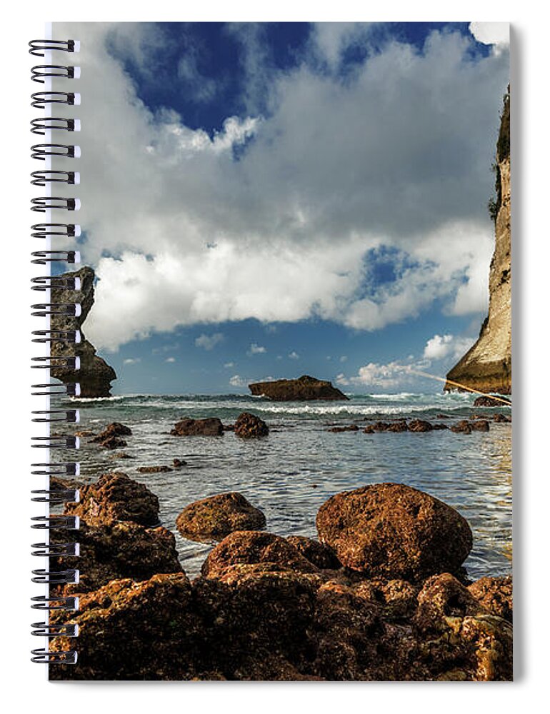 Bali Spiral Notebook featuring the photograph catching fish in Atuh beach by Pradeep Raja Prints