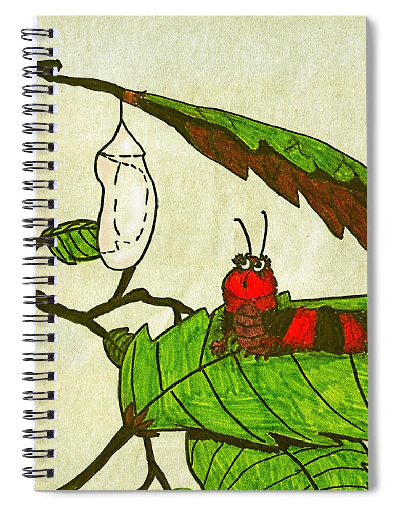 Caterpillar Spiral Notebook featuring the drawing Caterpillar Whimsy by Wendy McKennon