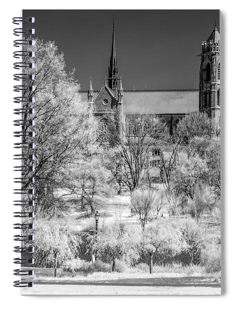 B&w Spiral Notebook featuring the photograph Cathedral Basilica of the Sacred Heart IR by Susan Candelario