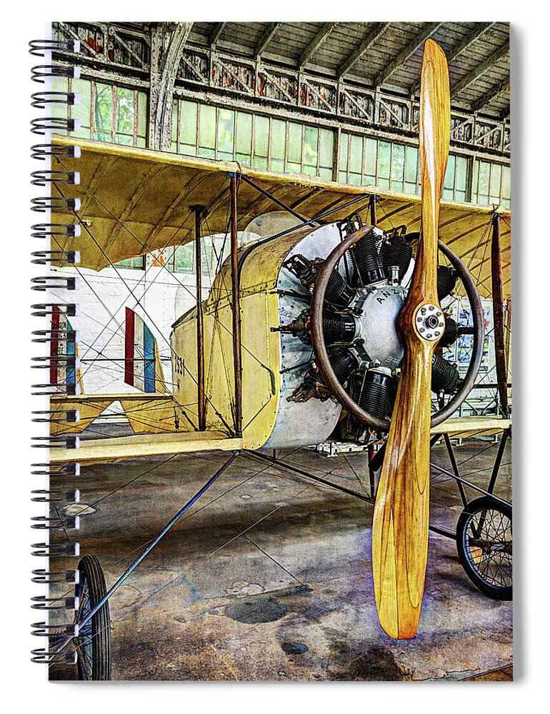 Caudron G3 Spiral Notebook featuring the photograph Caudron G3 Propeller and Cockpit - Vintage by Weston Westmoreland