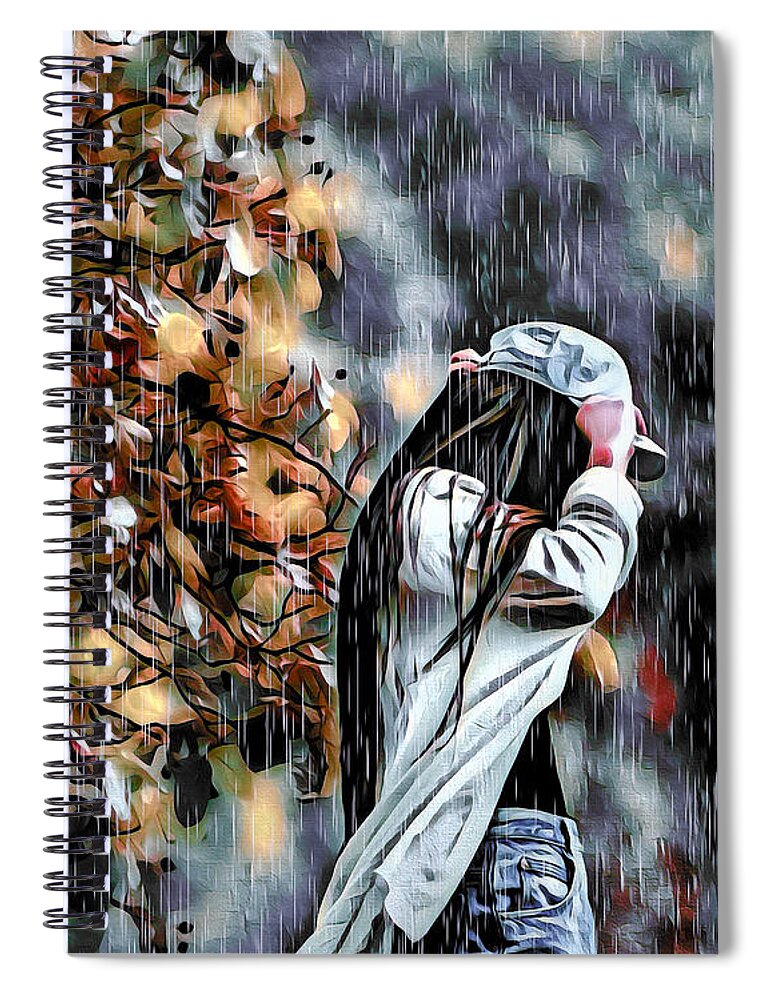 Girl Spiral Notebook featuring the digital art Caught in the Rain by Pennie McCracken