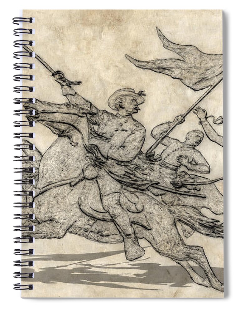Cavalry Charge Gettysburg Sketch Spiral Notebook featuring the digital art Cavalry Charge Gettysburg Sketch by Randy Steele