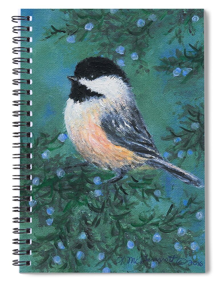 Chickadee Spiral Notebook featuring the painting Cedar Chickadee 2 by Kathleen McDermott