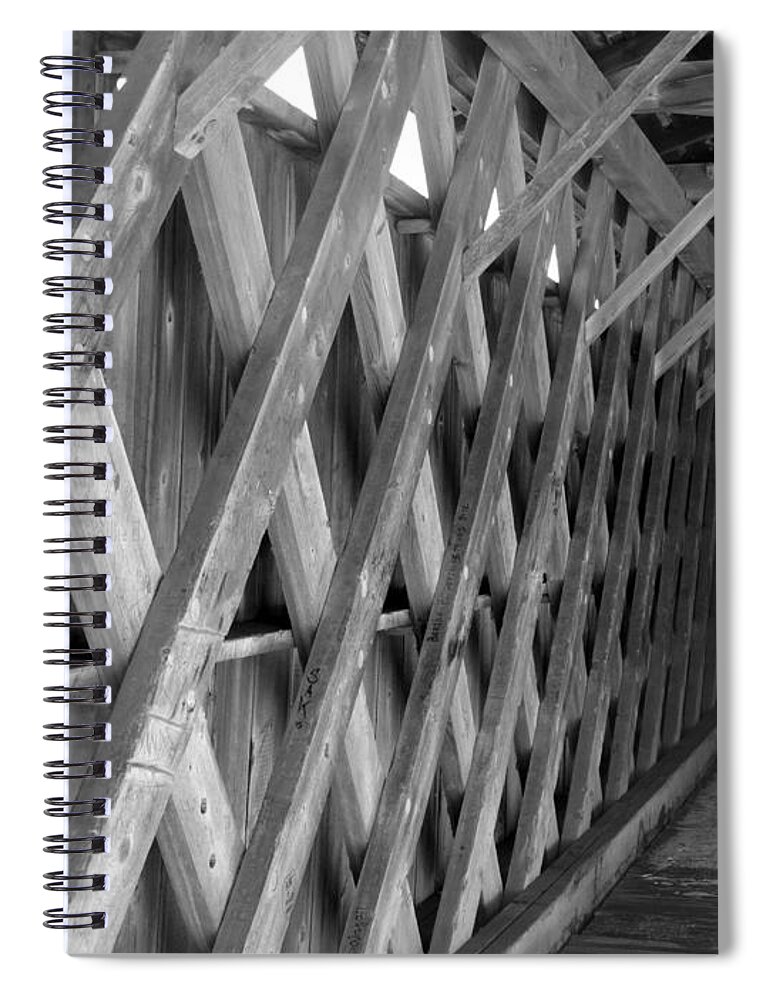 Covered Bridge Spiral Notebook featuring the photograph Cedarburg Covered Bridge B W by David T Wilkinson