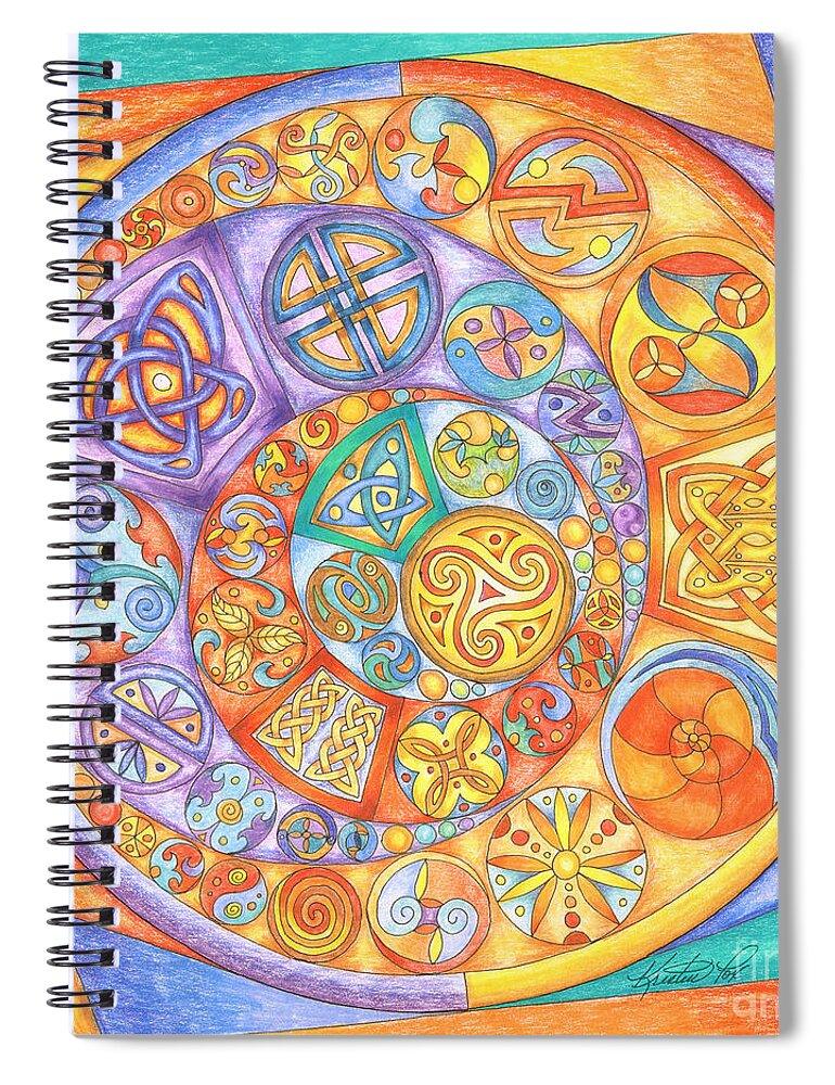 Artoffoxvox Spiral Notebook featuring the mixed media Celtic Crescents Rainbow by Kristen Fox