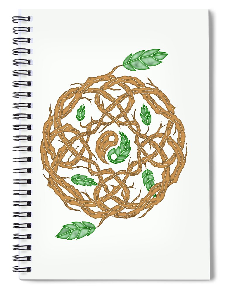Artoffoxvox Spiral Notebook featuring the mixed media Celtic Nature Yin Yang by Kristen Fox