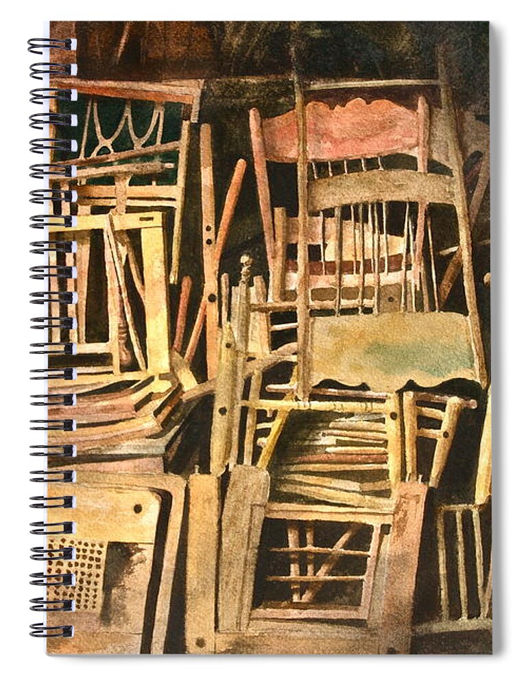 Chair Spiral Notebook featuring the painting Chairs by Frank SantAgata