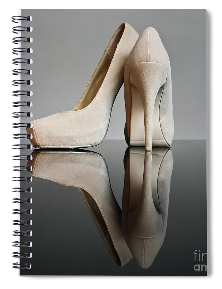 Champagne High Heel Shoes Spiral Notebook featuring the photograph Champagne Stiletto Shoes by Terri Waters