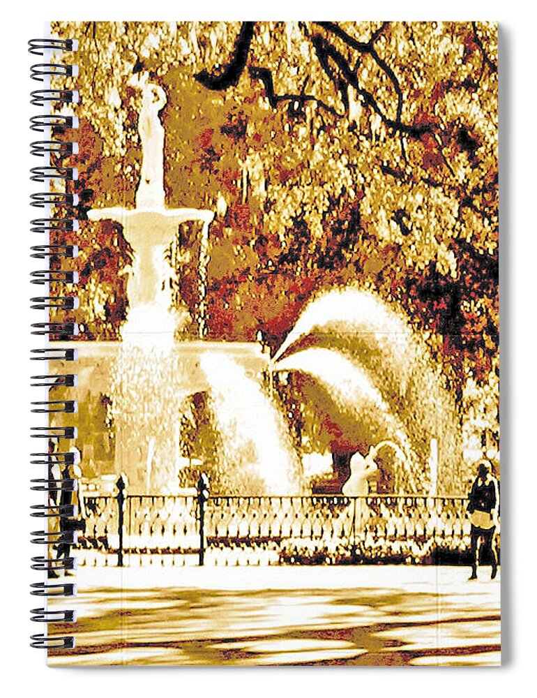 Savannah Historic District Spiral Notebook featuring the digital art Champagne Twilight Forsyth Park Fountain in Savannah Georgia USA by Aberjhani