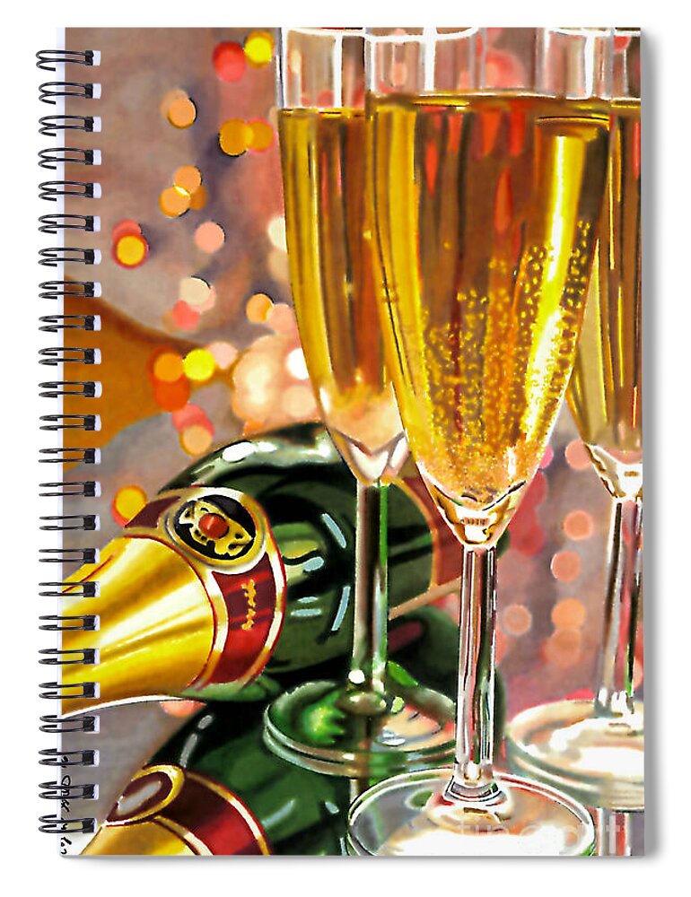 Champagne Spiral Notebook featuring the drawing Champagne Wishes by Cory Still