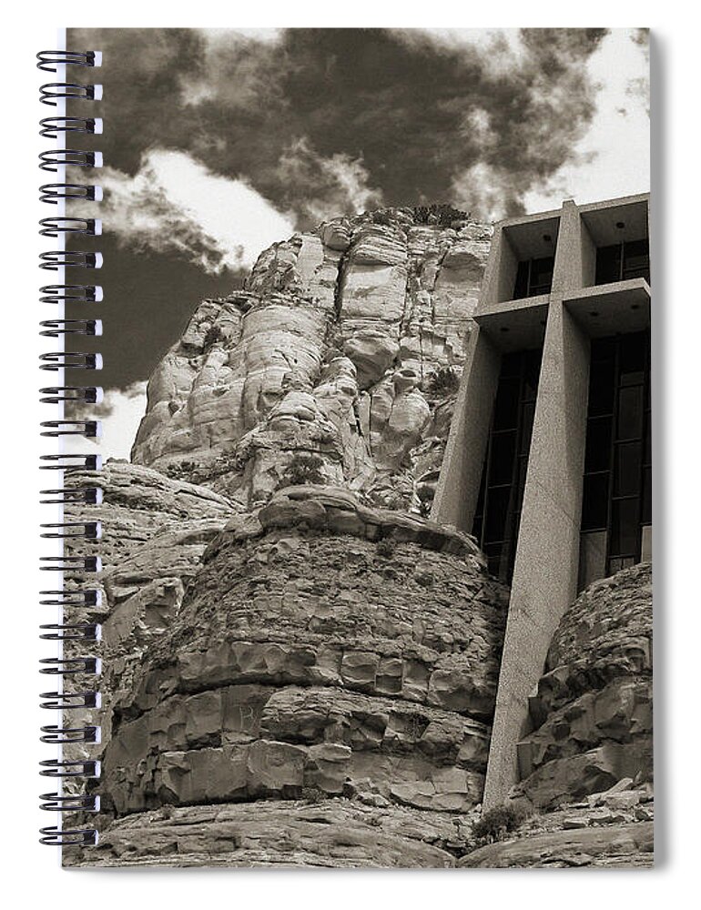 Church Spiral Notebook featuring the photograph Chapel of the Holy Cross BW by Kelly Holm