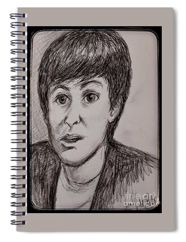 Sir Paul Mccartney Spiral Notebook featuring the drawing Charcoal Portrait of Paul McCartney by Joan-Violet Stretch