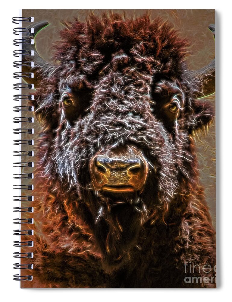 Animal Spiral Notebook featuring the digital art Charging Bison by Ray Shiu