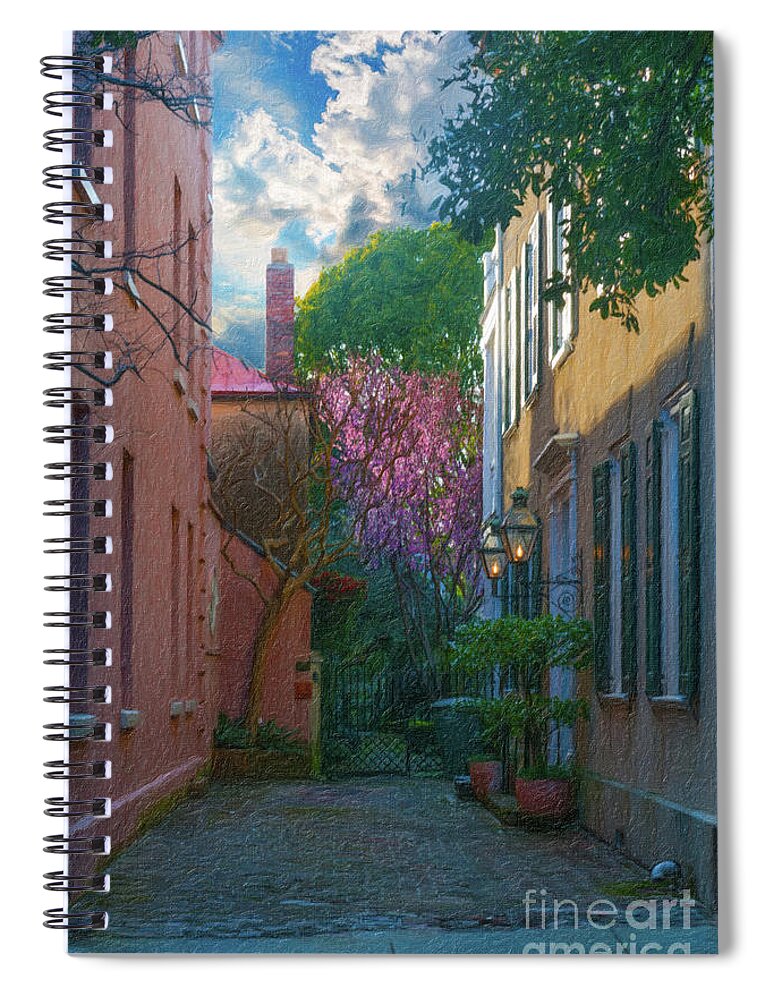 Alley Spiral Notebook featuring the painting Charleston Alley in the Spring by Dale Powell