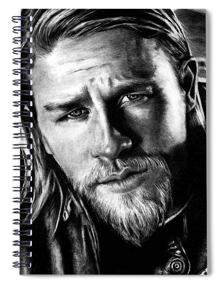 Charlie Hunnam Spiral Notebook featuring the drawing Charlie Hunnam as Jax Teller by Rick Fortson