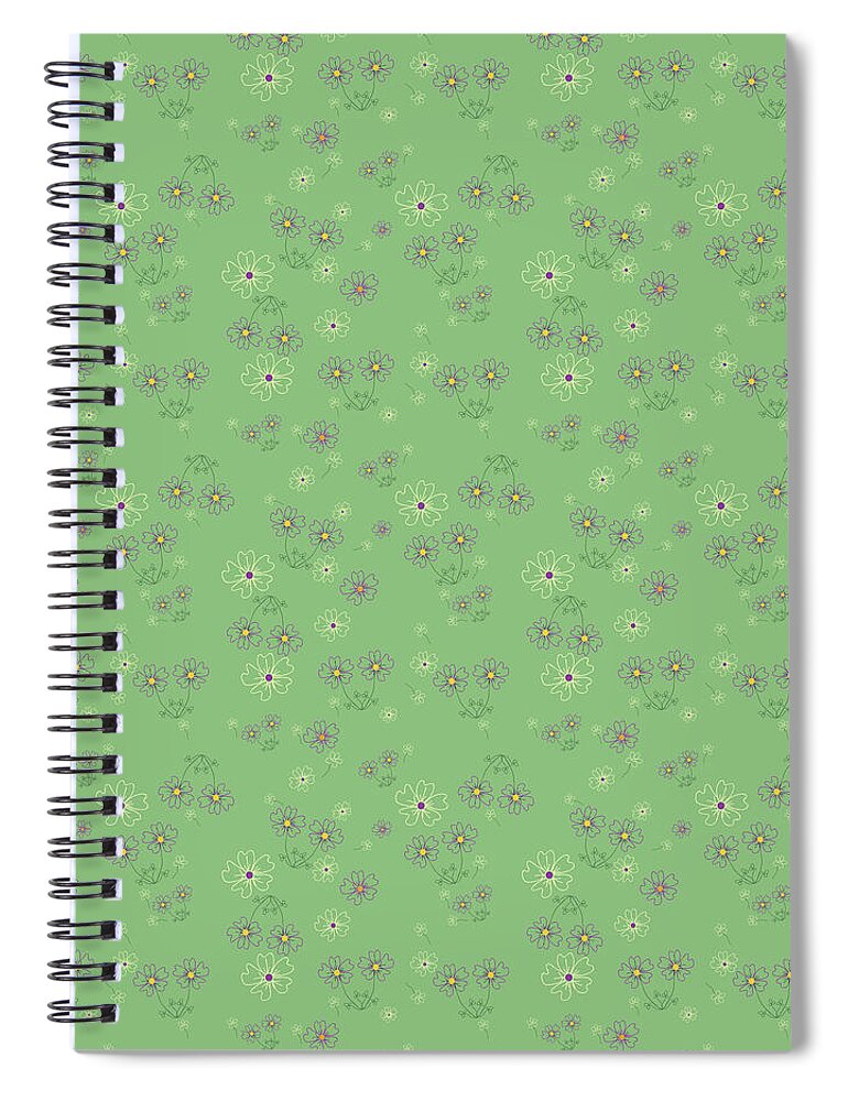 Flowers Spiral Notebook featuring the digital art Charming Blooms on Mint by Lisa Blake