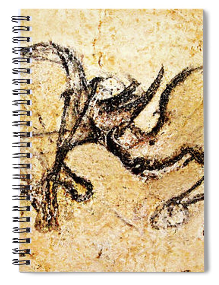 Chauvet Spiral Notebook featuring the painting Chauvet Rhinoceros in Combat by Weston Westmoreland