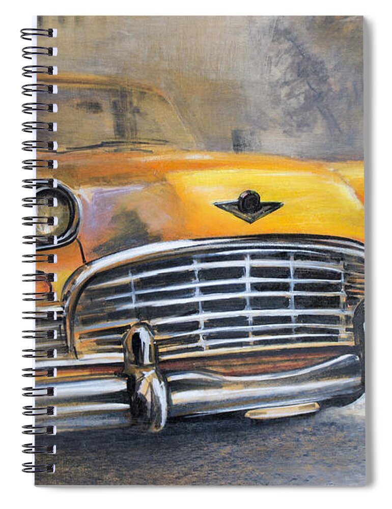 Checker Spiral Notebook featuring the painting Checker Taxi by Vali Irina Ciobanu