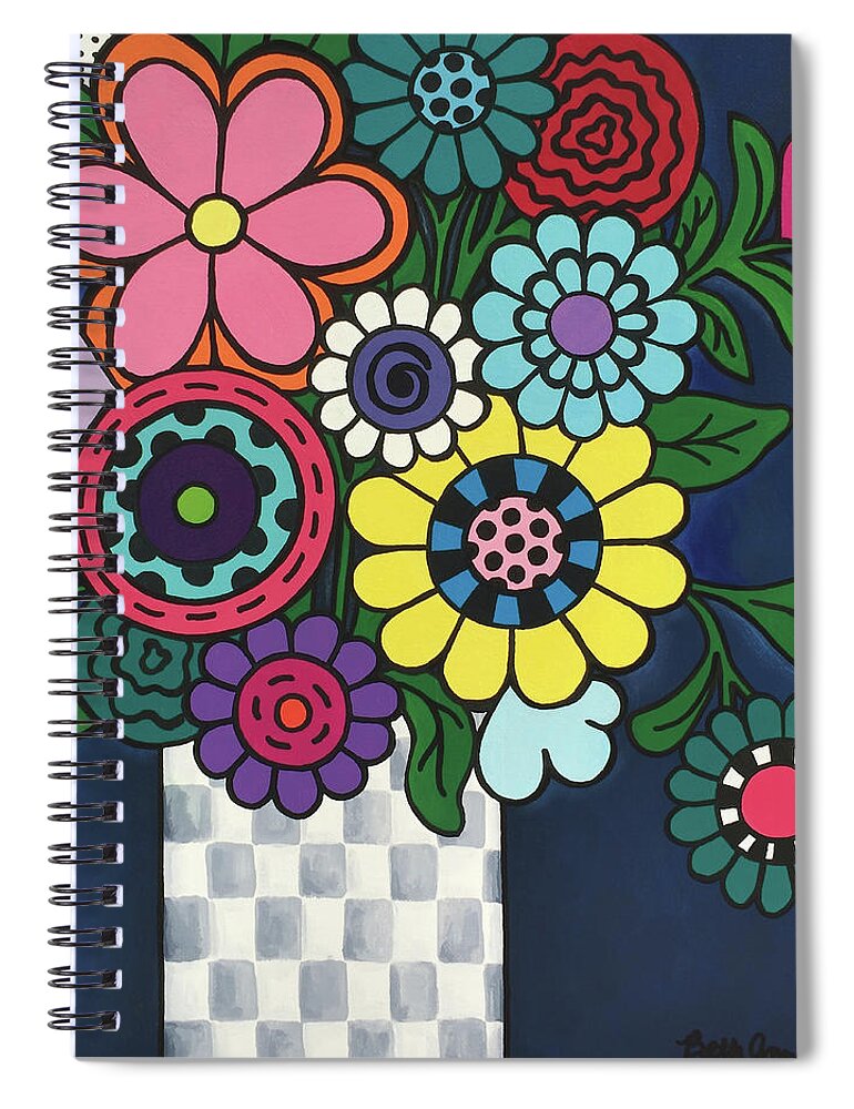 Flowers Spiral Notebook featuring the painting Checkered Bouquet by Beth Ann Scott