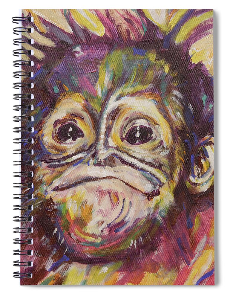 Animal Spiral Notebook featuring the painting Cheeky Lil' monkey by Karin McCombe Jones