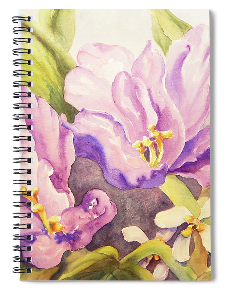 Contemporary Art Spiral Notebook featuring the painting Cheerful Spring Crocus by Sharon Nelson-Bianco