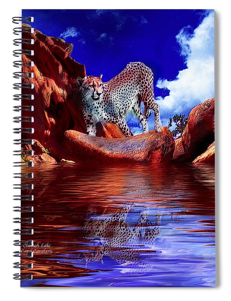 Cheetah Art Spiral Notebook featuring the mixed media Cheetah Lake by Carol Cavalaris