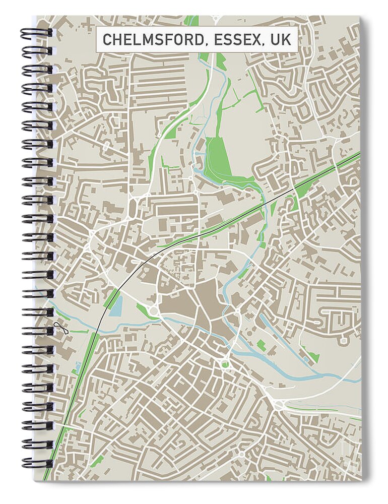 Chelmsford Spiral Notebook featuring the digital art Chelmsford Essex UK City Street Map by Frank Ramspott