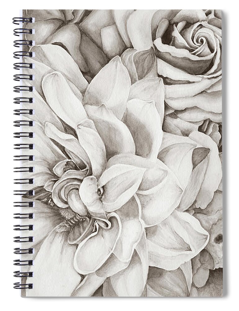 Roses Spiral Notebook featuring the digital art Chelsea's Bouquet - Neutral by Lori Taylor