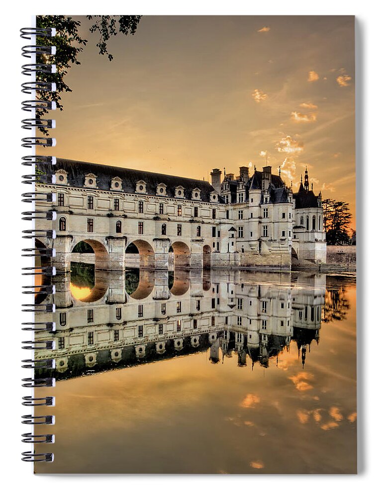 Chateau De Chenonceau Spiral Notebook featuring the photograph Chenonceau Castle in the twilight by Weston Westmoreland