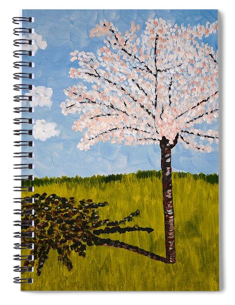 Cherry Spiral Notebook featuring the painting Cherry Blossom Tree by Valerie Ornstein