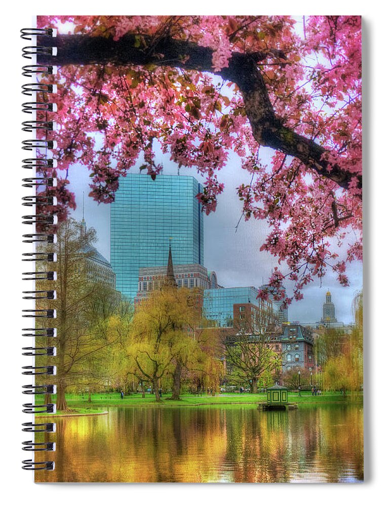 Cherry Blossoms Spiral Notebook featuring the photograph Cherry Blossoms over Boston by Joann Vitali