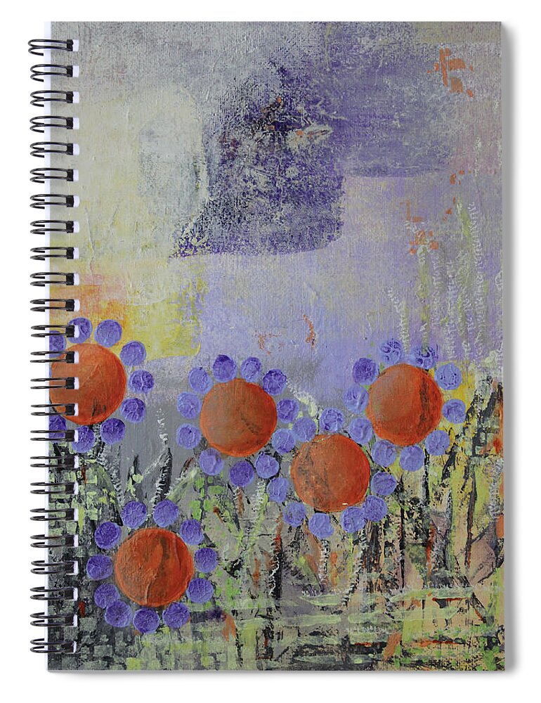 Circles Spiral Notebook featuring the painting Cheery Flowers by April Burton