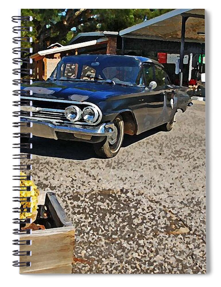 Car Spiral Notebook featuring the painting Chevy Impala at the Station by Michael Thomas